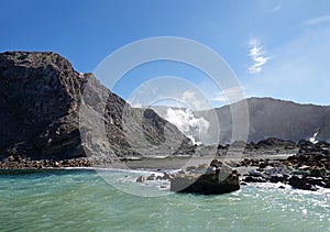 Whakaari or White Island harbour in New Zealand