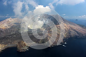 Whakaari, White Island photographed from a helicopter, Bay of Plenty, New Zealand