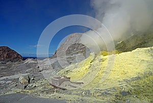 Whakaari or White Island sulphur field in New Zealand