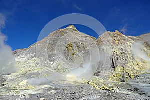 Whakaari or White Island sulphur field in New Zealand