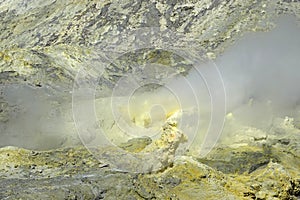 Whakaari or White Island sulphur field in New Zealand