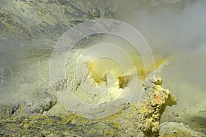 Whakaari or White Island sulphur field in New Zealand