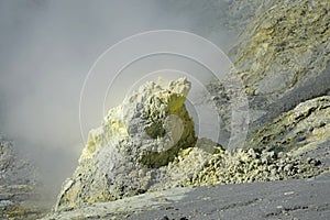 Whakaari or White Island sulphur field in New Zealand