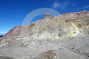 Whakaari or White Island sulphur field in New Zealand