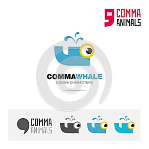 Whale animal concept icon set and modern brand identity logo template and app symbol based on comma sign