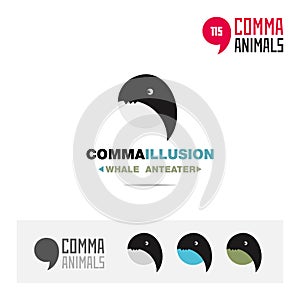 Whale Anteater optical illusion animal concept icon set and modern brand identity logo template and app symbol based on comma sign