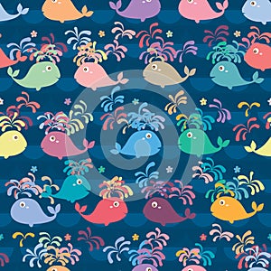 Whale color firework water seamless pattern