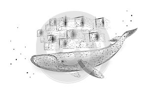 Whale and container computer docker developer app concept. Business digital open source program. Data coding steering 3D