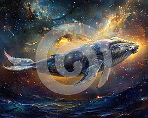 Whale diving through celestial seas