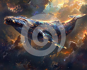 Whale diving through celestial seas photo