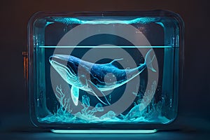 Whale in a glass aquarium. Generative AI