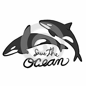 Whale killer save the ocean cartoon  illustration