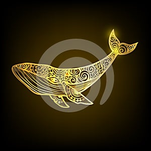 Whale mandala. Vector illustration. Whale sea animal in Zen style