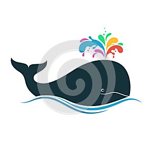 Whale with multicolored blow spout