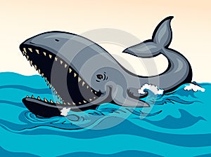 Whale with open mouth. Vector drawing