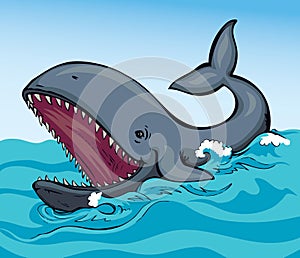 Whale with open mouth. Vector drawing