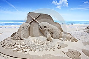 Whale sand sculpture