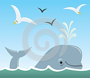Whale and Seagulls