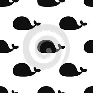 Whale seamless pattern black white. Vector illustration