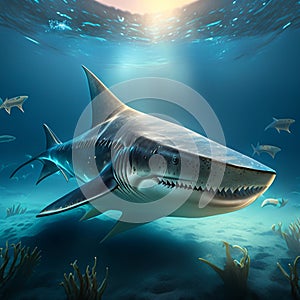 Whale shark swimming in the ocean. Underwater scene. 3d illustration AI generated