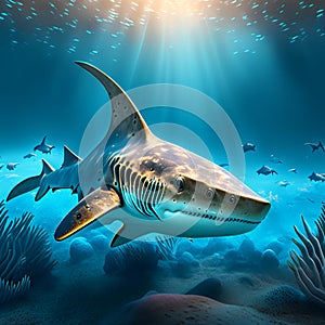 Whale shark underwater. 3d illustration. Underwater world. AI generated