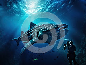 Whale shark and underwater photographer