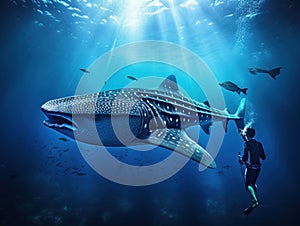 Whale shark and underwater photographer