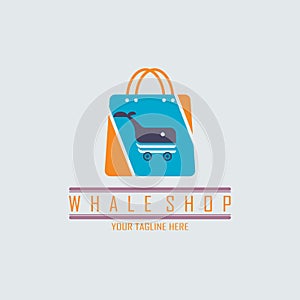 Whale shop cart shopping Bag logo design template for brand or company and other