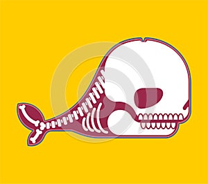 Whale skeleton isolated cartoon. skull silhouette underwater animal. vector illustration