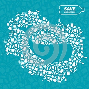 Whale stop ocean plastic pollution concept