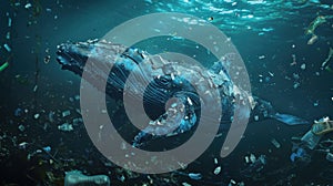 The whale in polluted ocean.AI generated image