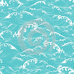 Whale swimming in the ocean waves, pattern seamless background