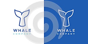 Whale tail company logo. Concept of whale watching, environmental education, cetacean conservation. Logotype in two versions: