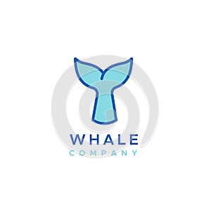 Whale tail company logo. Concept of whale watching, environmental education, cetacean conservation. Vector illustration, flat