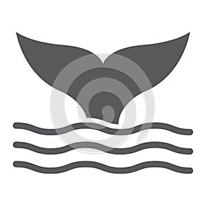 Whale tail glyph icon, animal and underwater