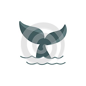 Whale tail icon, vector color line illustration