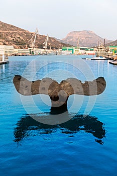 Whale tail sculpture in Cartagena port at Murcia