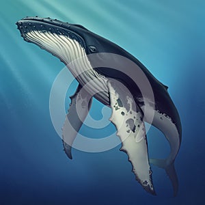 Whale under water realistic illustration of a copis.