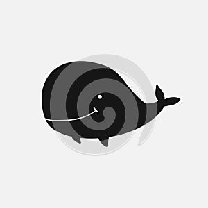 Whale. Vector children`s drawing of a whale. Flat illustration. Symbol of a whale.