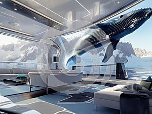 whale watching luxury cruise, travel concept, mountain landscape