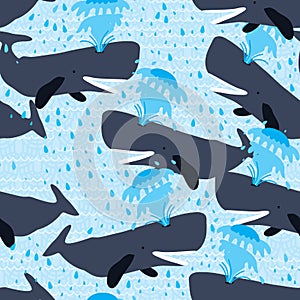 Whale water happy seamless pattern