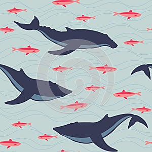 Whales and fishes pattern