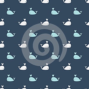 Whales Seamles pattern on blue background.