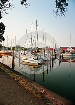 Whangarei, New Zealand - December 6, 2019 : The morning atmosphere at the Whangarei pier with beautiful landscape.