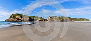 Wharariki beach panoramic view, Golden bay, New Zealand