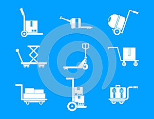 Wharehouse cart icon blue set