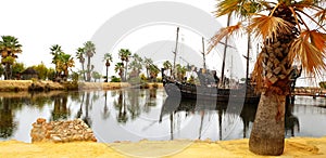 Wharf of the Caravels - & x22;Christopher Columbus approaching the indigenous land of the Americas & x22; photo