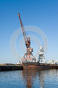 Wharf with hoisting cranes photo