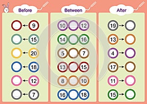 What comes Before-Between and After, math worksheets for kids photo
