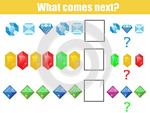 What comes next educational children game. Kids activity sheet, continue the row task photo